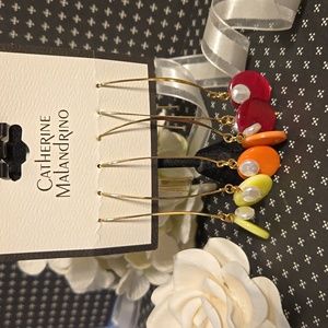 Catherine Malandrino 3 pair Threaded Hook Pearl Disc Earrings NWT